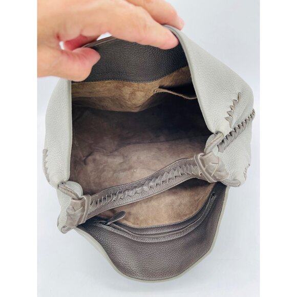 BOTTEGA VENETA Leather Hobo Shoulder Tote Bag Gray Large - Picture 11 of 14